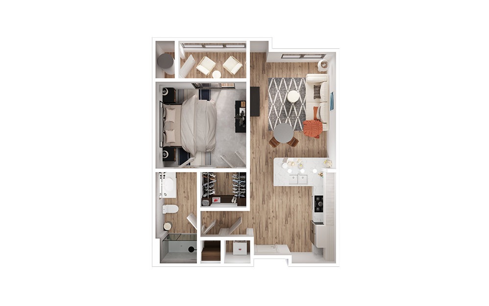 A1 - 1 bedroom floorplan layout with 1 bathroom and 689 - 700 square feet (3D)