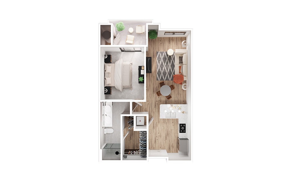 A2 - 1 bedroom floorplan layout with 1 bathroom and 844 - 856 square feet (3D)