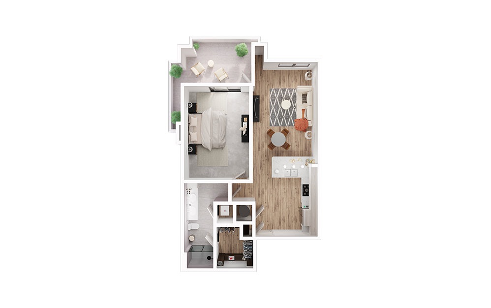 A4 - 1 bedroom floorplan layout with 1 bathroom and 843 - 849 square feet (3D)