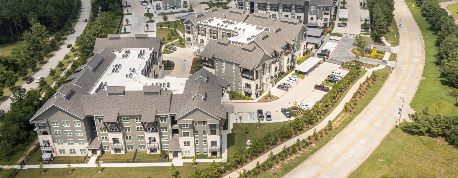 an aerial view of a neighborhood