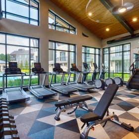 a gym with exercise equipment